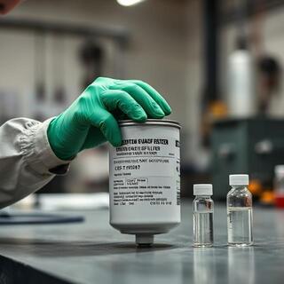 Technician inspecting a diesel fuel filter