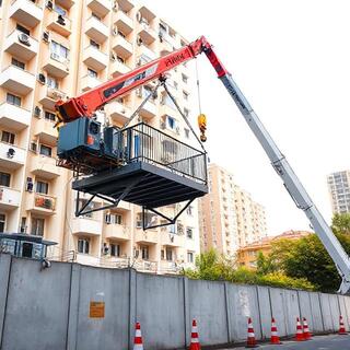 Hydra crane set for a balcony lift over a wall