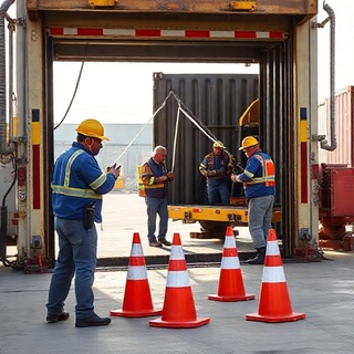 Crew using a hydraulic liftgate with a spotter