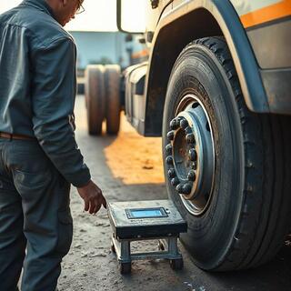 Mechanic checking axle load distribution
