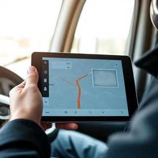 Driver checking route and slot on a tablet