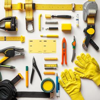 Toolkit: edge guards, pads, straps and labels laid out on a table
