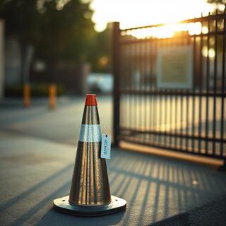 Traffic cones placed after permit approval near the gate