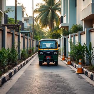 Mini-truck positioned at a narrow lane for feeder operations