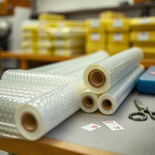 Rolls of waterproof bubble wrap on a table