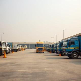 TitanHaul city depot with trucks staged for dispatch