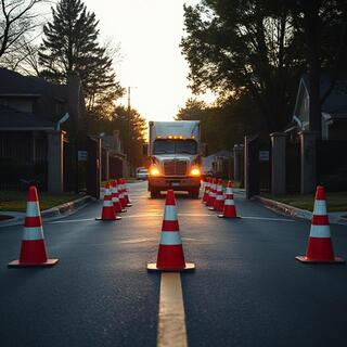 Cones setting a slim lane near the gate