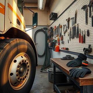 Mechanic checking tyre pressure in the maintenance bay