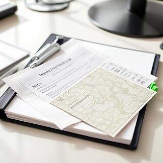 Permit folder with stamped documents and time labels